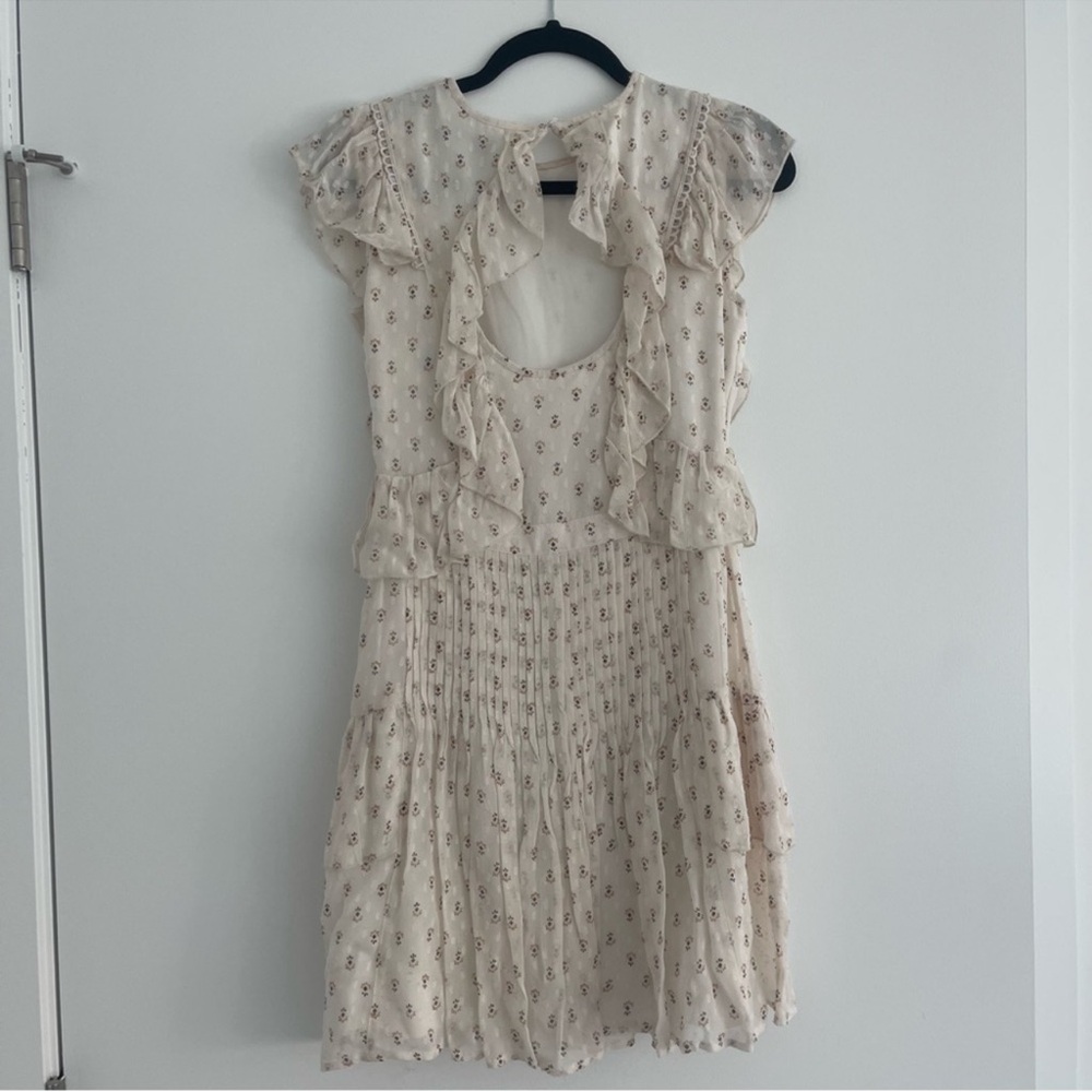 REISS Valerie Ruffle Sleeve Dress in Cream - Picture 3 of 6
